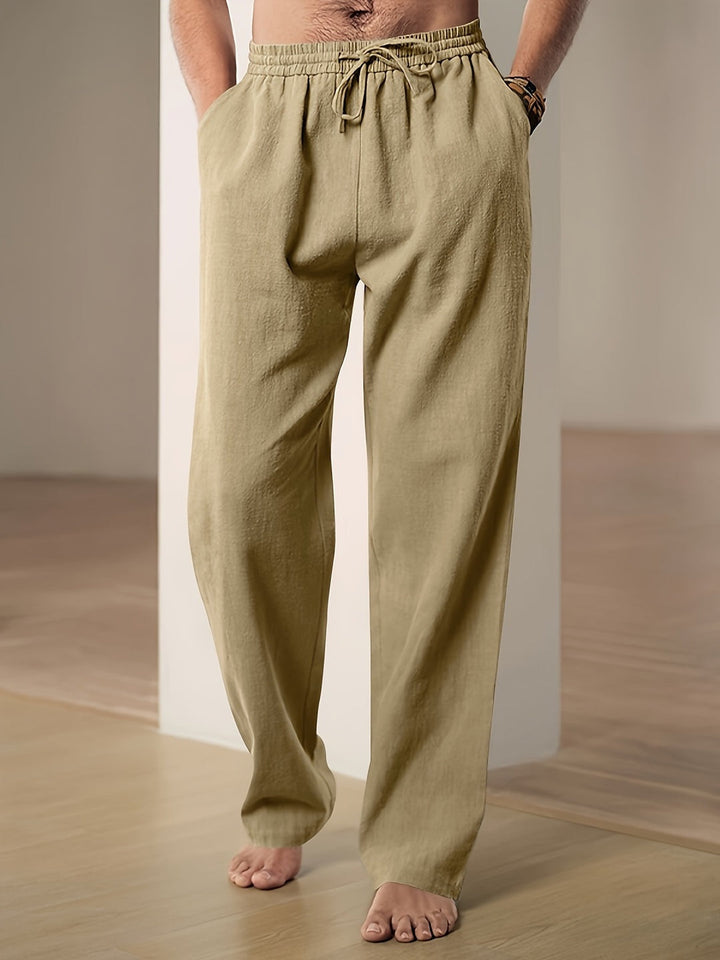 Men's Straight-Leg Elastic-Waist Linen Trousers Autumn