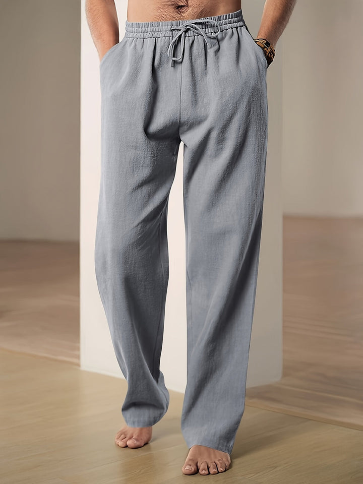 Men's Straight-Leg Elastic-Waist Linen Trousers Autumn