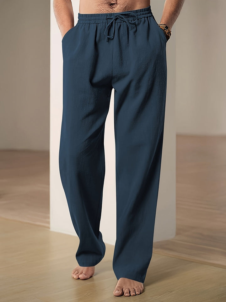 Men's Straight-Leg Elastic-Waist Linen Trousers Autumn