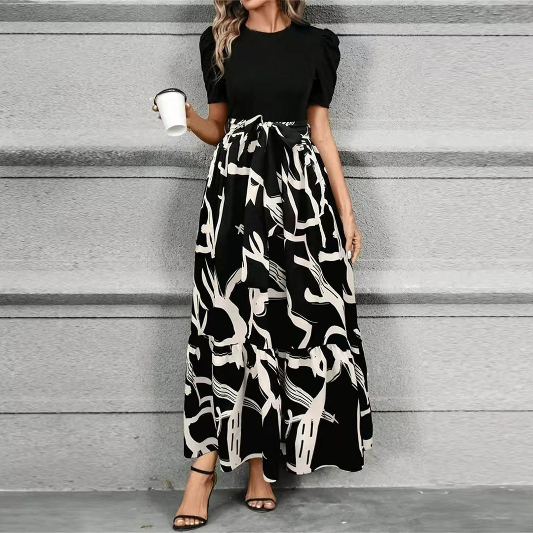 Women's Elegant Floral Maxi Dress with Tie Waist for Autumn Wedding Guests