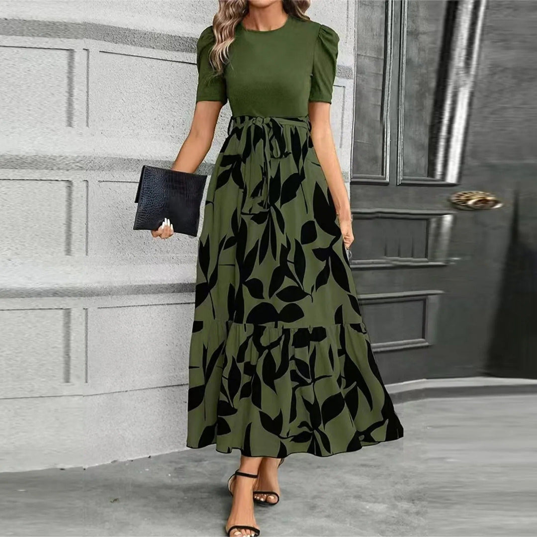 Women's Elegant Floral Maxi Dress with Tie Waist for Autumn Wedding Guests