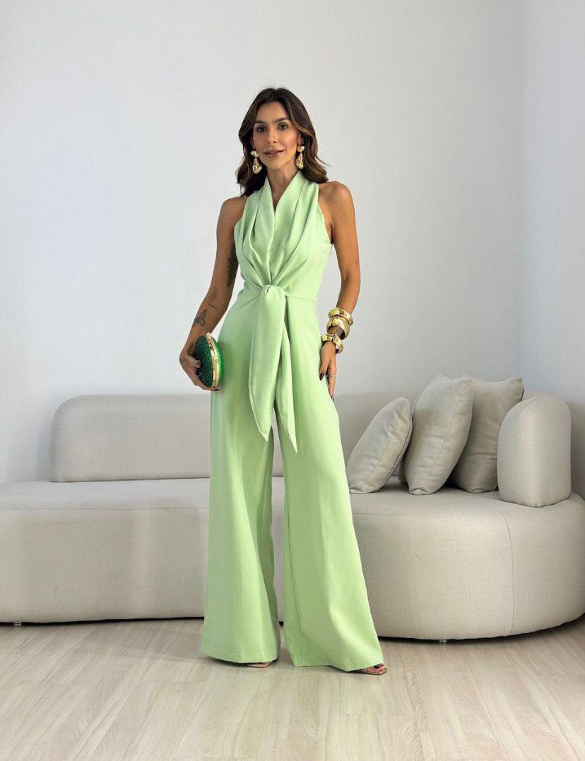 Women's Wide-Leg Belted Jumpsuit Autumn Formal Outfit