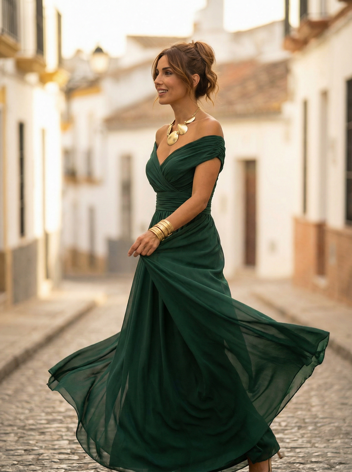 Women's Long Off-Shoulder Evening Dress Elegant Autumn Formal Occasion