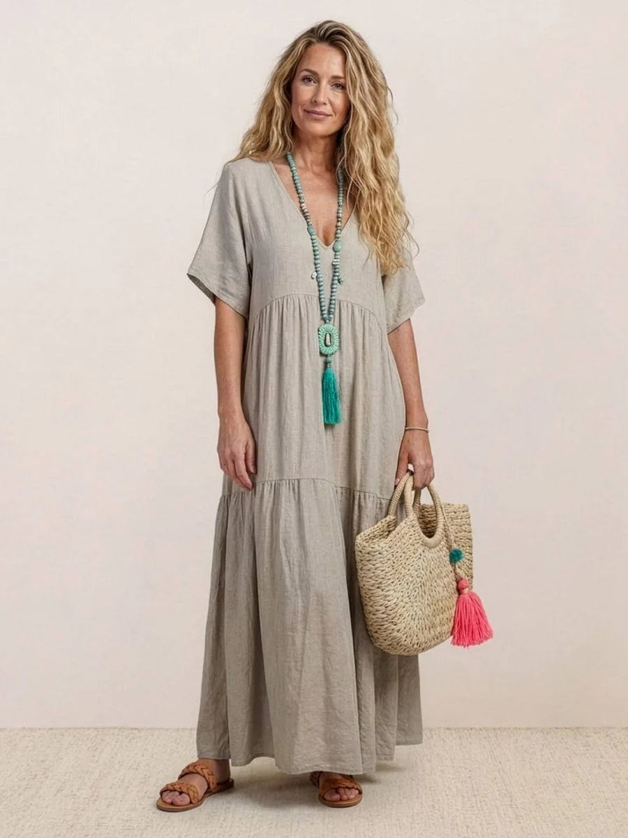 Women's Long Formal V-Neck Ruffle Dress Polyester Autumn Wear
