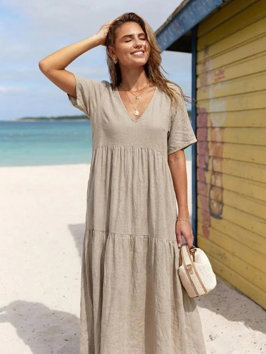 Women's Long Formal V-Neck Ruffle Dress Polyester Autumn Wear