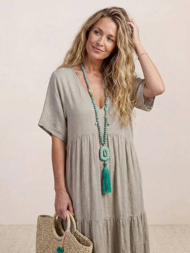 Women's Long Formal V-Neck Ruffle Dress Polyester Autumn Wear