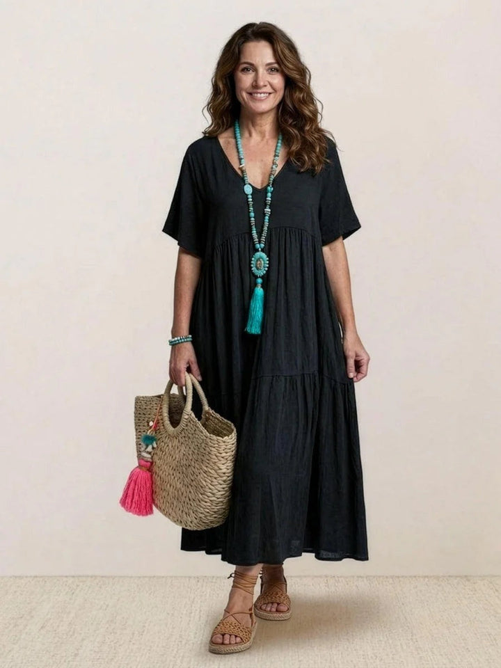 Women's Long Formal V-Neck Ruffle Dress Polyester Autumn Wear