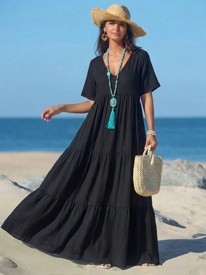Women's Long Formal V-Neck Ruffle Dress Polyester Autumn Wear