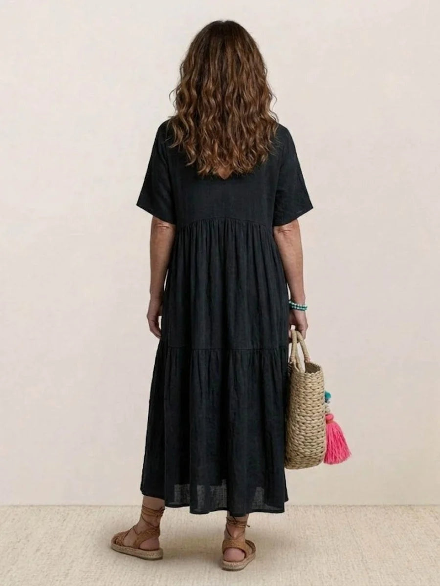 Women's Long Formal V-Neck Ruffle Dress Polyester Autumn Wear