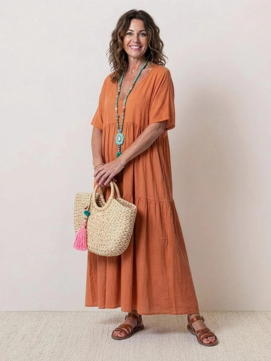 Women's Long Formal V-Neck Ruffle Dress Polyester Autumn Wear