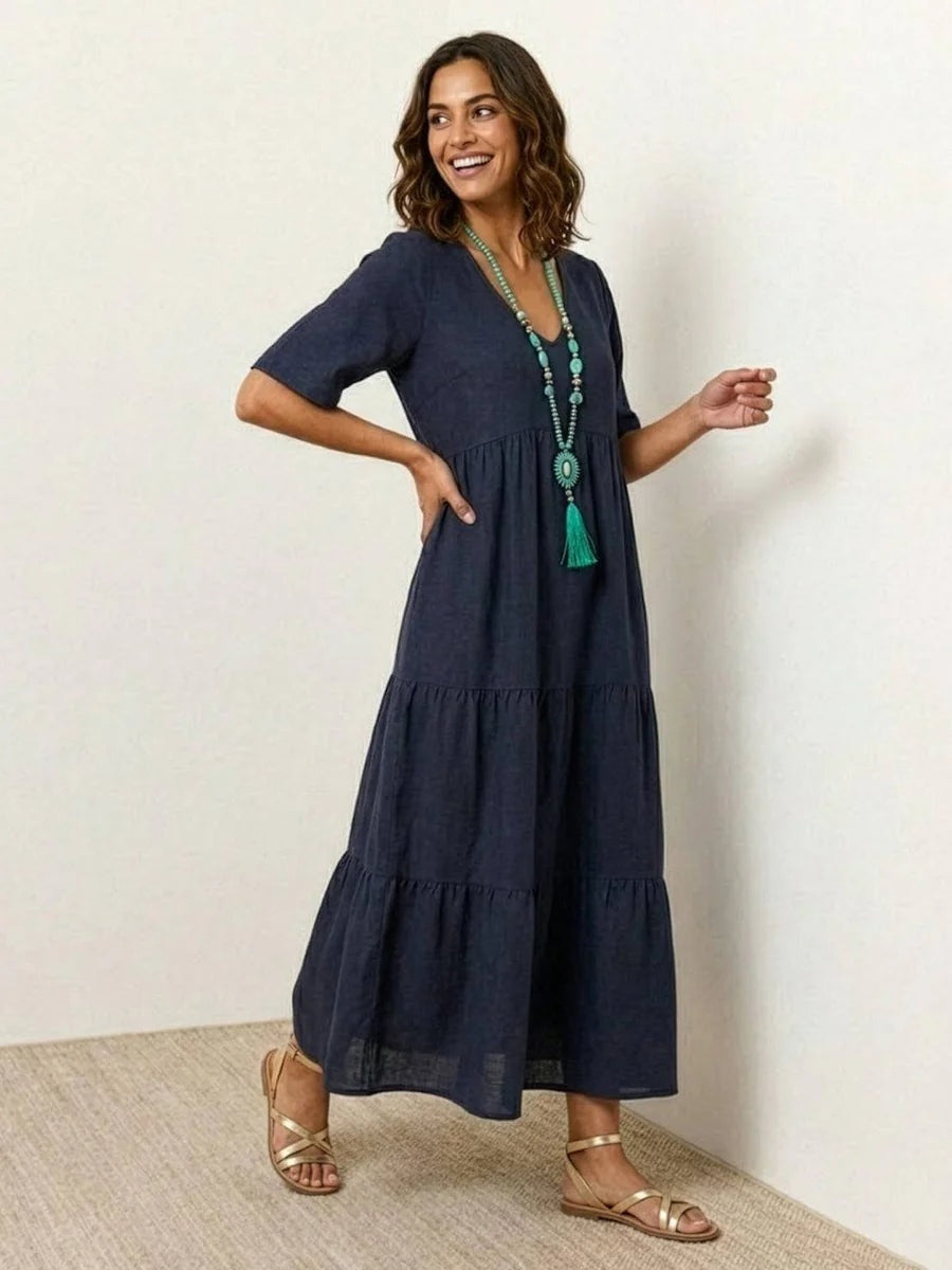 Women's Long Formal V-Neck Ruffle Dress Polyester Autumn Wear
