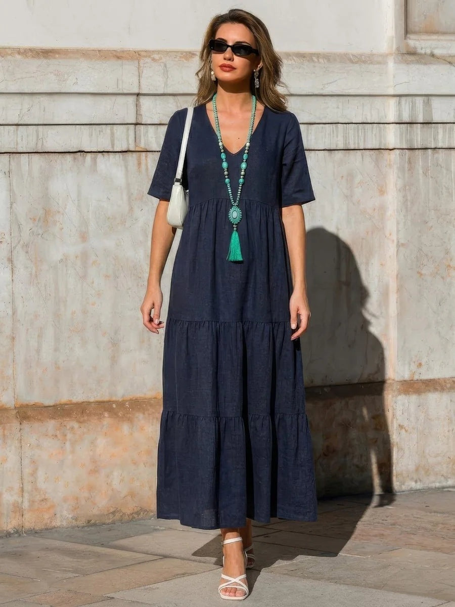 Women's Long Formal V-Neck Ruffle Dress Polyester Autumn Wear