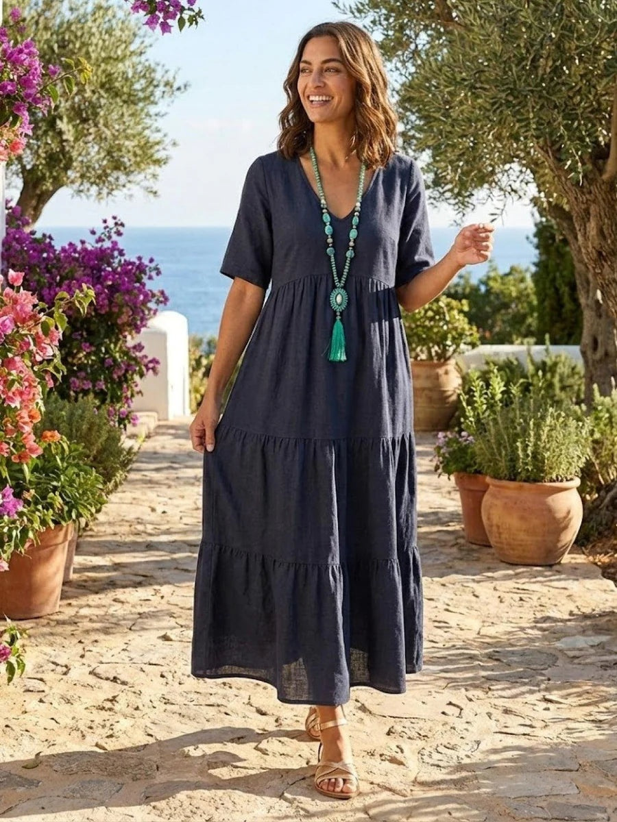 Women's Long Formal V-Neck Ruffle Dress Polyester Autumn Wear