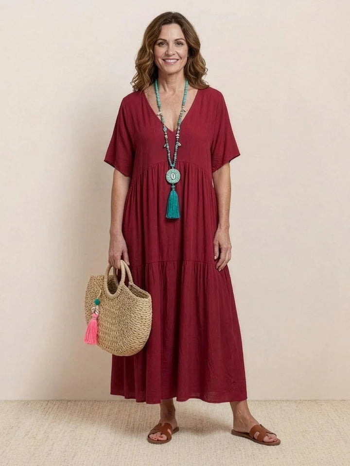 Women's Long Formal V-Neck Ruffle Dress Polyester Autumn Wear