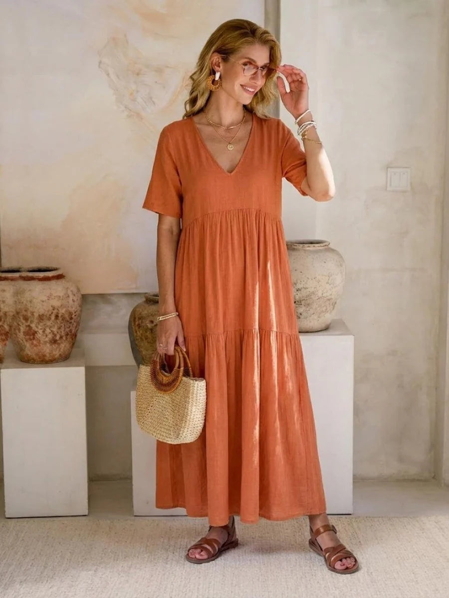 Women's Long Formal V-Neck Ruffle Dress Polyester Autumn Wear