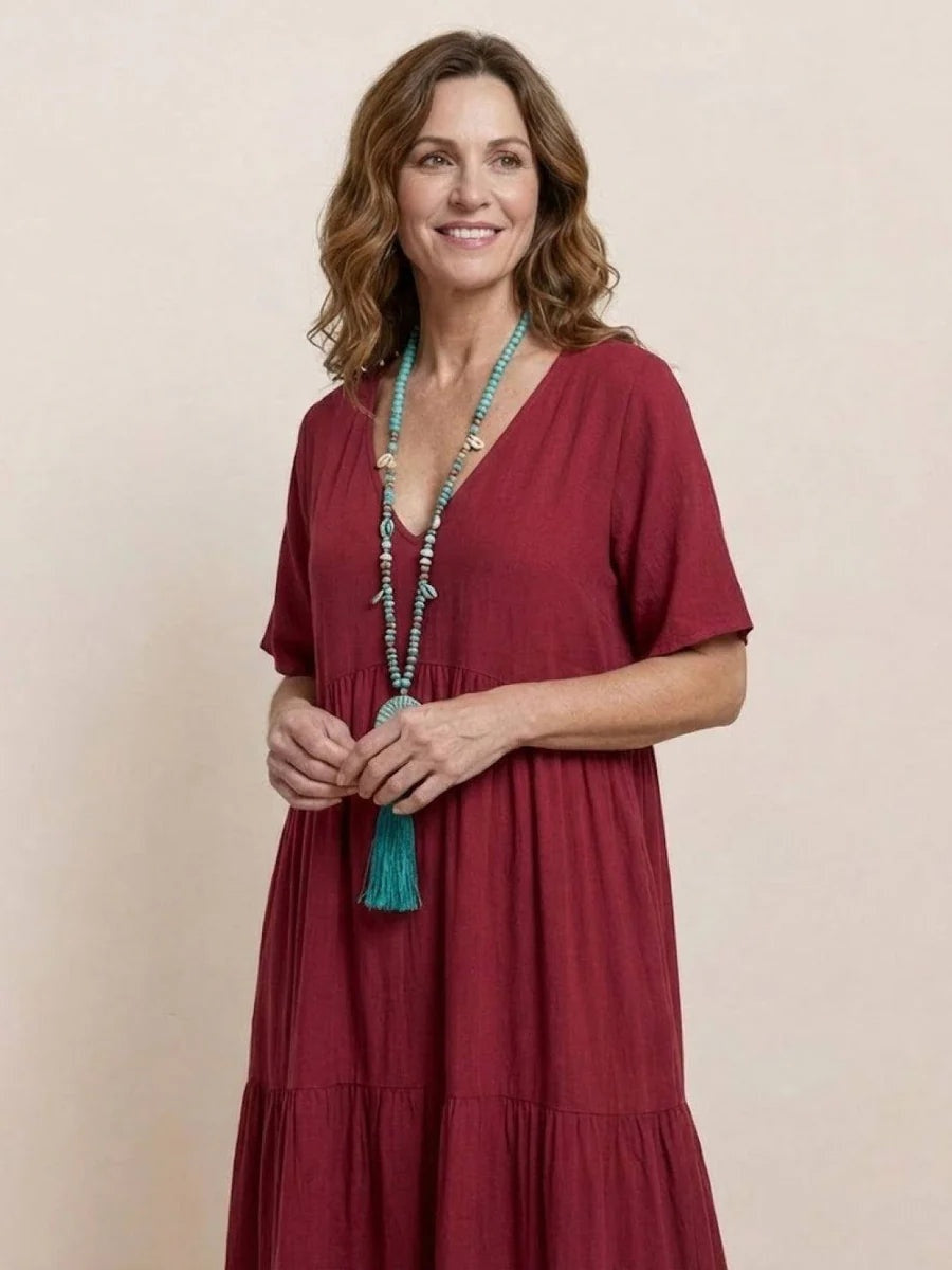 Women's Long Formal V-Neck Ruffle Dress Polyester Autumn Wear