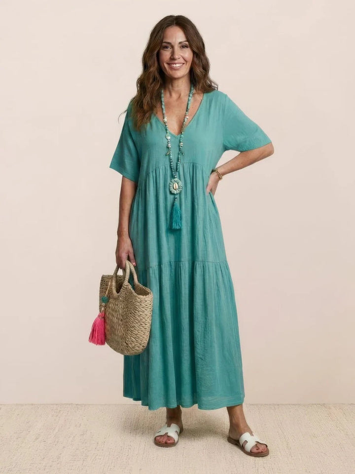 Women's Long Formal V-Neck Ruffle Dress Polyester Autumn Wear