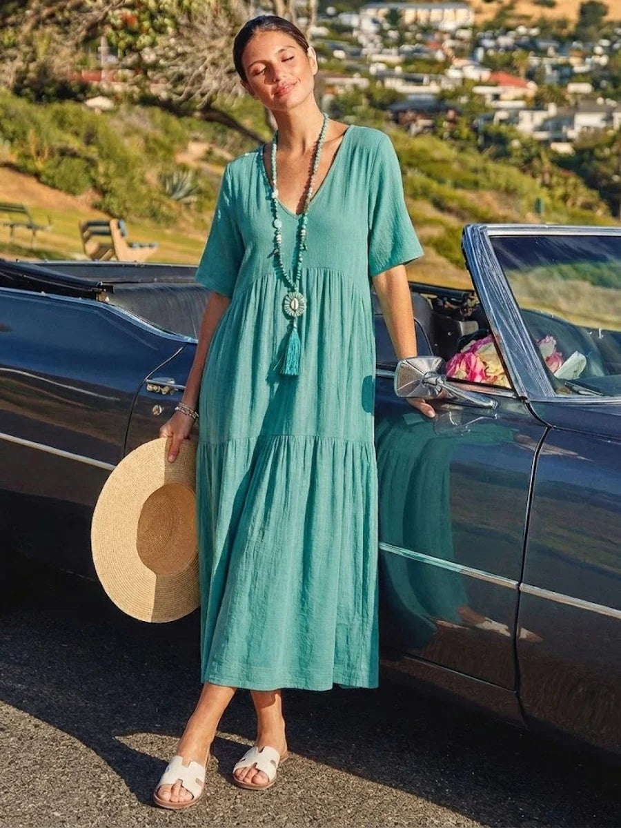 Women's Long Formal V-Neck Ruffle Dress Polyester Autumn Wear