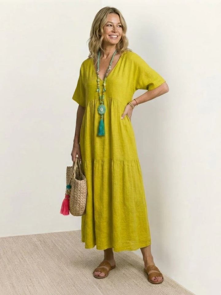Women's Long Formal V-Neck Ruffle Dress Polyester Autumn Wear