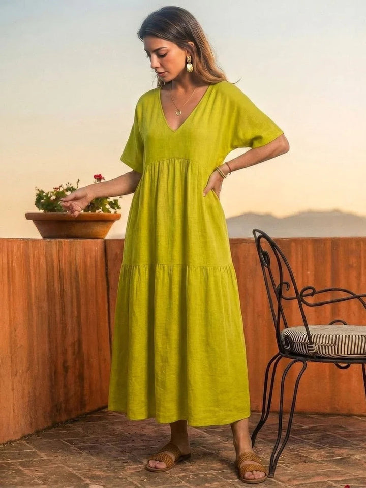 Women's Long Formal V-Neck Ruffle Dress Polyester Autumn Wear