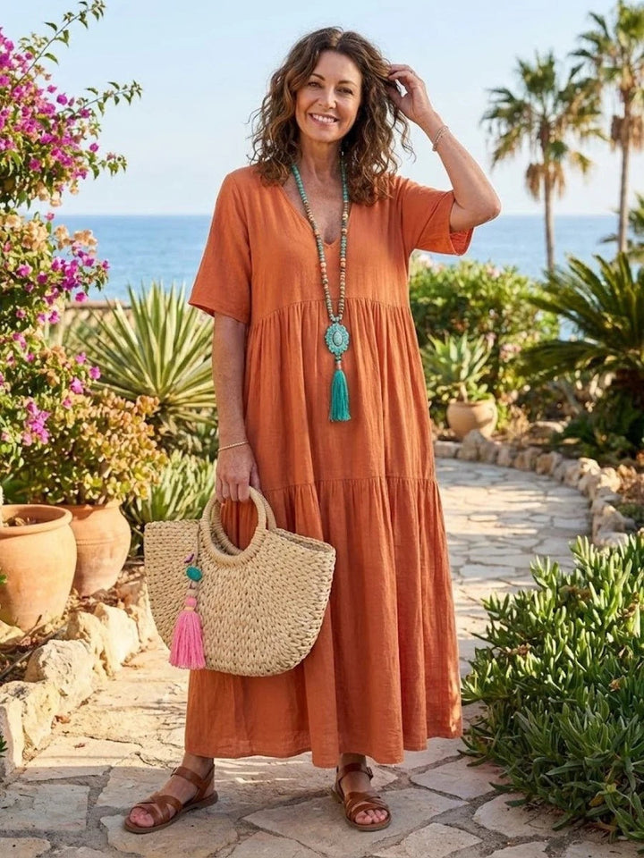 Women's Long Formal V-Neck Ruffle Dress Polyester Autumn Wear