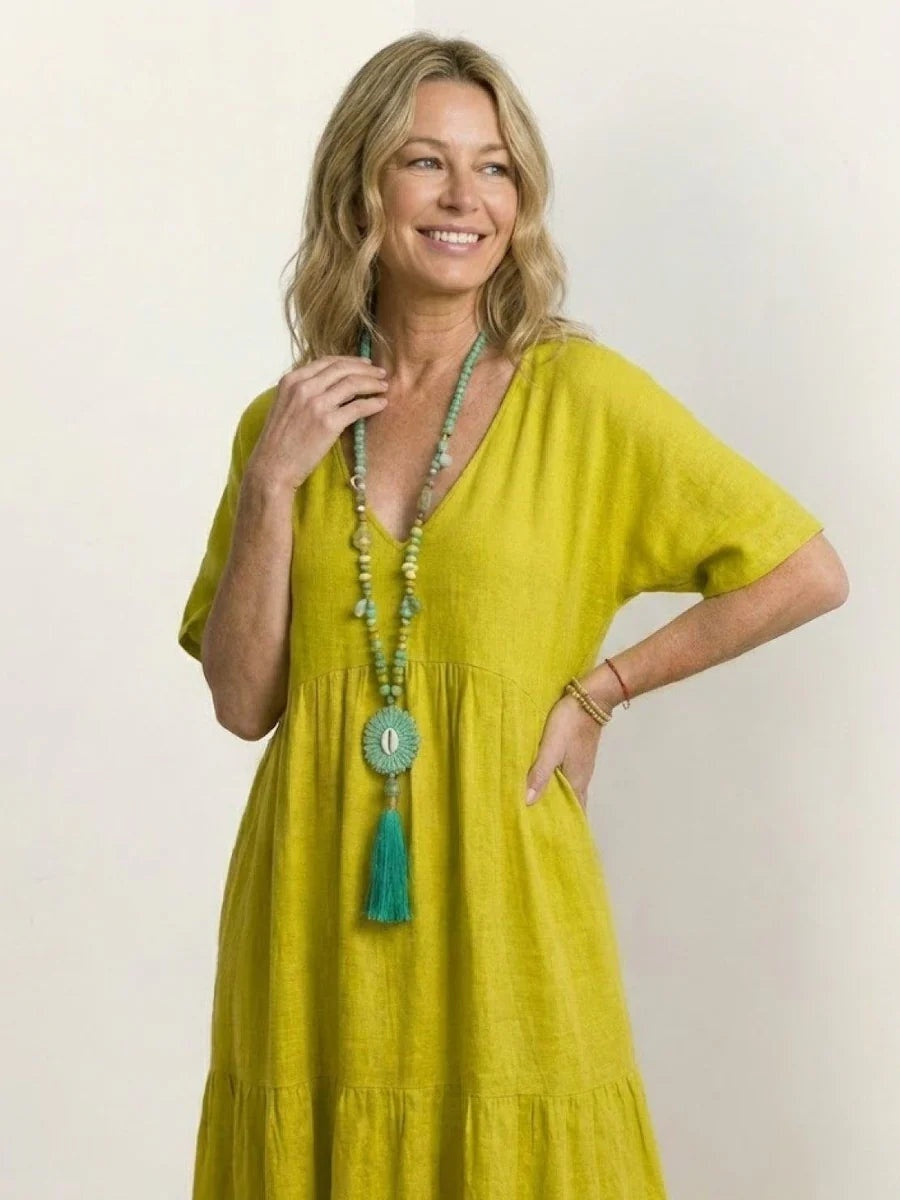 Women's Long Formal V-Neck Ruffle Dress Polyester Autumn Wear