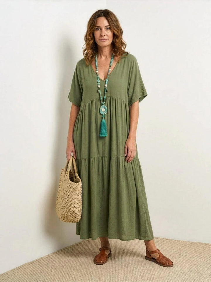 Women's Long Formal V-Neck Ruffle Dress Polyester Autumn Wear
