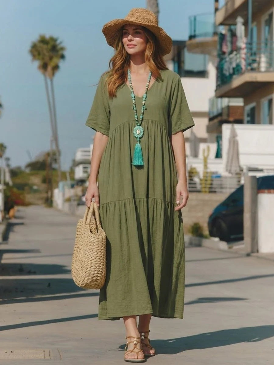 Women's Long Formal V-Neck Ruffle Dress Polyester Autumn Wear
