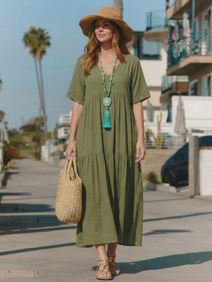 Women's Long Formal V-Neck Ruffle Dress Polyester Autumn Wear