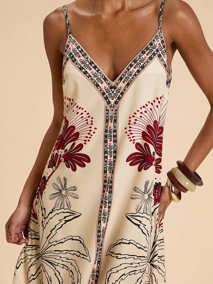 Women's Spaghetti-Strap Tropical Cotton Boho Maxi Dress Autumn