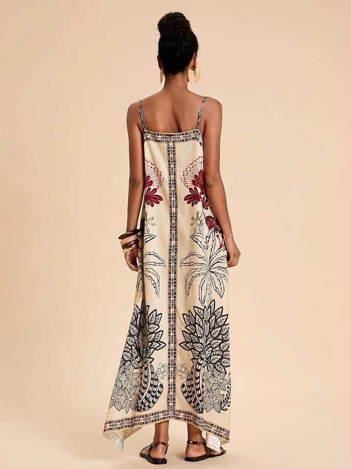 Women's Spaghetti-Strap Tropical Cotton Boho Maxi Dress Autumn