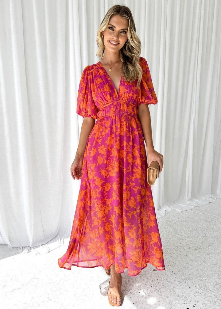 Women's Printed Maxi Wedding Guest Dress Polyester Autumn Wear