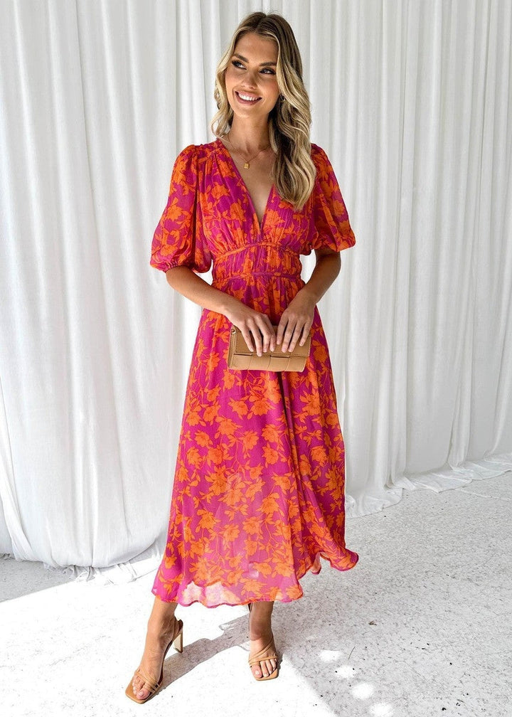 Women's Printed Maxi Wedding Guest Dress Polyester Autumn Wear
