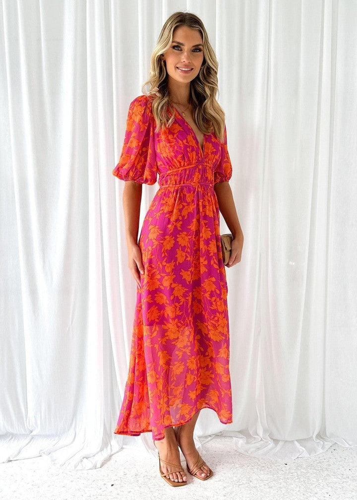 Women's Printed Maxi Wedding Guest Dress Polyester Autumn Wear